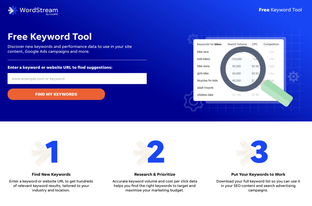 Use wrodstreams free keyword tool